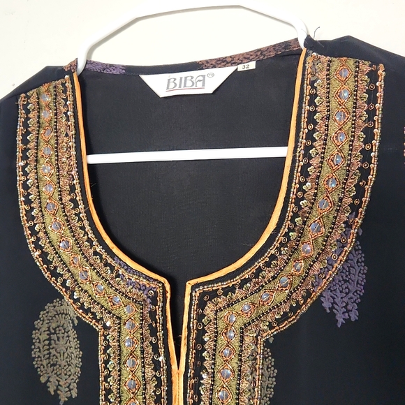 BIBA Indowestern Black paisley tunic top - Picture 2 of 6